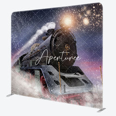 Aperturee - Aperturee Train Winter Night Christmas Tenison Fabric Backdrop