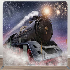 Aperturee - Aperturee Train Winter Night Christmas Tenison Fabric Backdrop