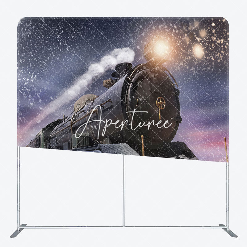 Aperturee - Aperturee Train Winter Night Christmas Tenison Fabric Backdrop