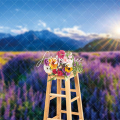 Aperturee - Aperturee Tranquil Lavender Field Mountains Sunrise Backdrop