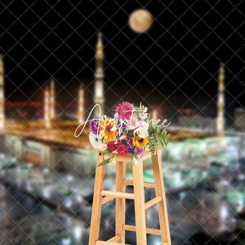 Aperturee - Aperturee Tranquil Nighttime Mosque Moonlit Glows Backdrop