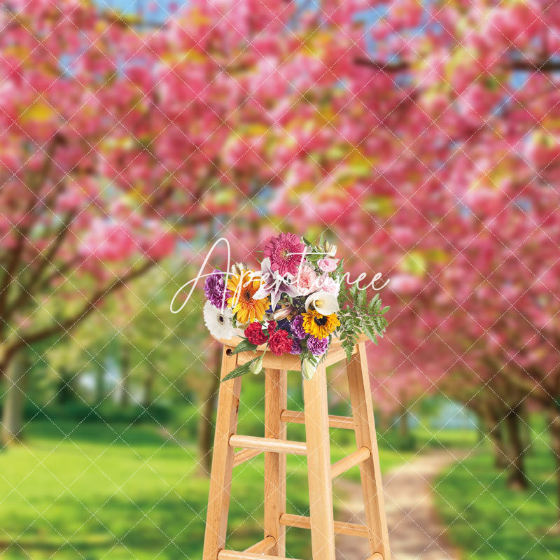 Aperturee - Aperturee Tranquil Pink Sakura Forest Path Spring Backdrop