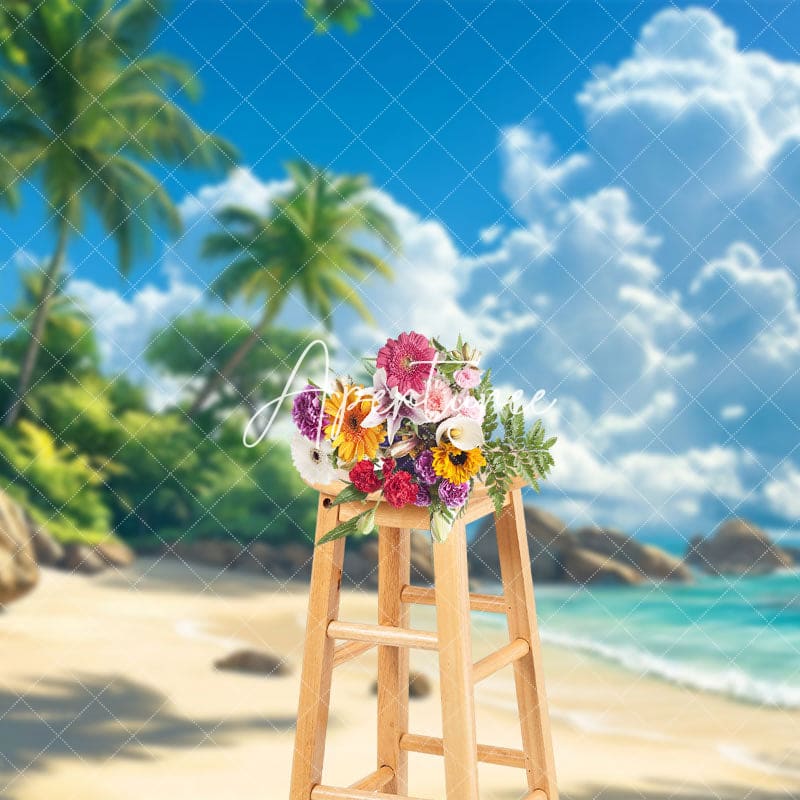 Aperturee - Aperturee Tranquil Tropical Beach Scene Palms Summer Backdrop