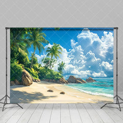 Aperturee - Aperturee Tranquil Tropical Beach Scene Palms Summer Backdrop