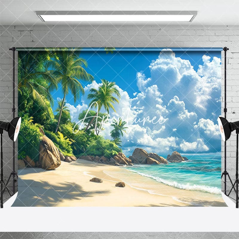 Aperturee - Aperturee Tranquil Tropical Beach Scene Palms Summer Backdrop