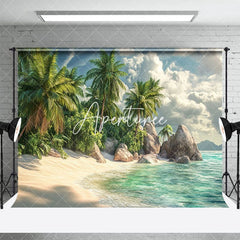 Aperturee - Aperturee Tranquil Tropical Island Beach Scene Rocks Backdrop