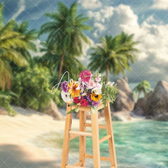 Aperturee - Aperturee Tranquil Tropical Island Beach Scene Rocks Backdrop