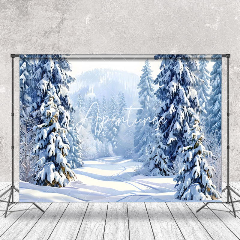 Aperturee - Aperturee Tranquil Winter Forest Snowy Canvas White Backdrop