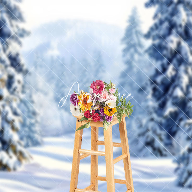 Aperturee - Aperturee Tranquil Winter Forest Snowy Canvas White Backdrop