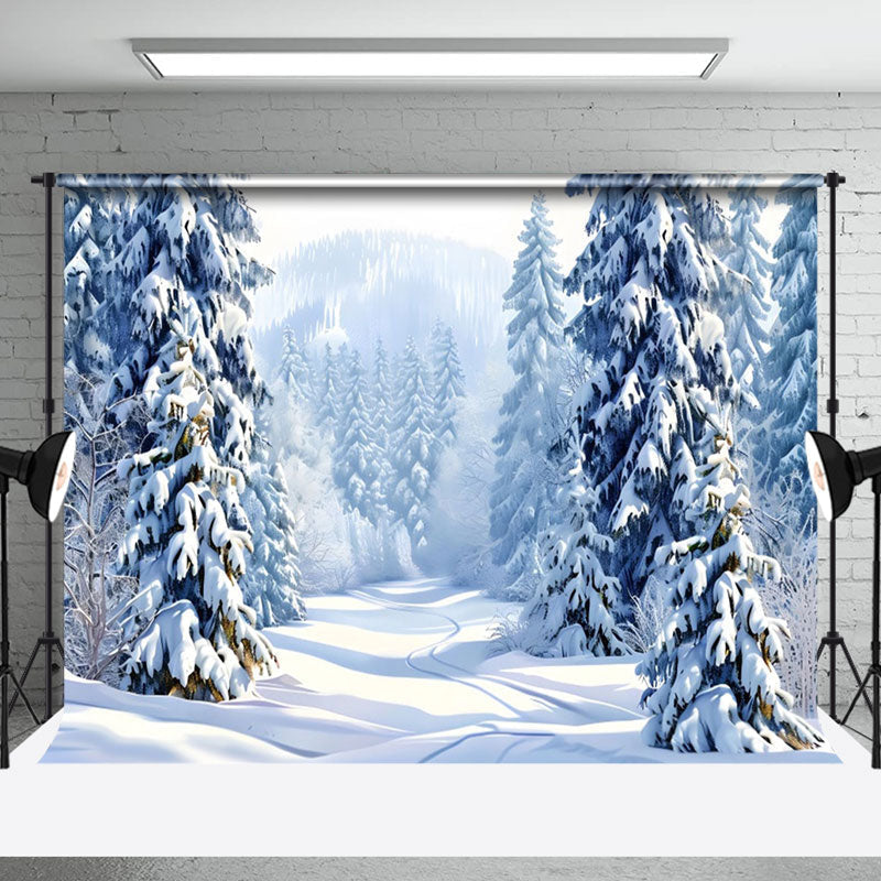 Aperturee - Aperturee Tranquil Winter Forest Snowy Canvas White Backdrop