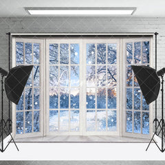 Aperturee - Aperturee Tranquil Winter Landscape Frost Windowpane Backdrop