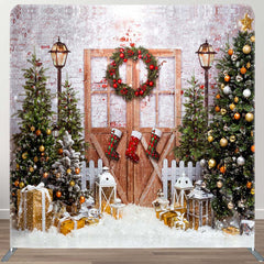 Aperturee - Aperturee Tree Gift Wood Brick Christmas Pillow Cover Backdrop