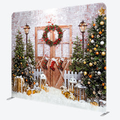 Aperturee - Aperturee Tree Gift Wood Brick Christmas Pillow Cover Backdrop