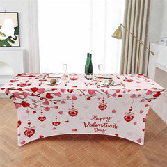 Aperturee - Aperturee Tree Love Heart Valentines Day Stretch Table Cover