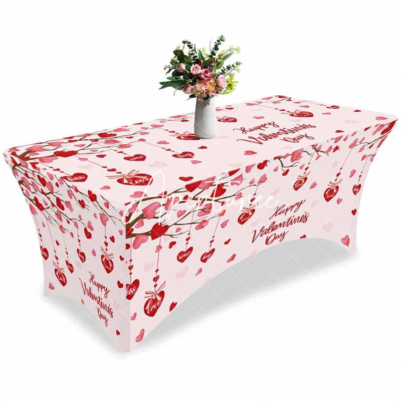 Aperturee - Aperturee Tree Love Heart Valentines Day Stretch Table Cover