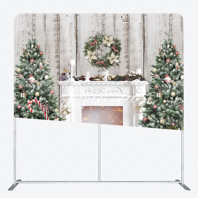 Aperturee - Aperturee Tree Snowy Fireplace Christmas Pillow Case Backdrop