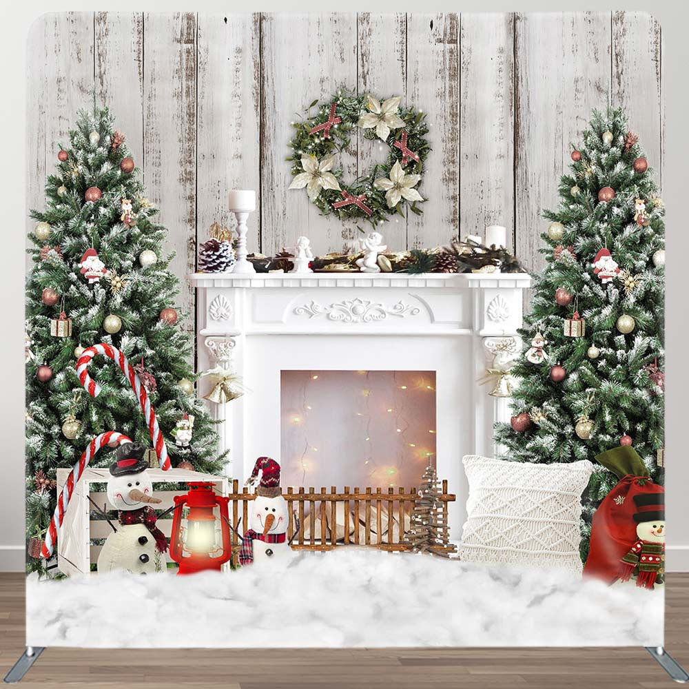 Aperturee - Aperturee Tree Snowy Fireplace Christmas Pillow Case Backdrop