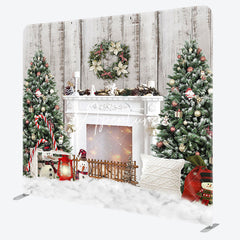 Aperturee - Aperturee Tree Snowy Fireplace Christmas Pillow Case Backdrop