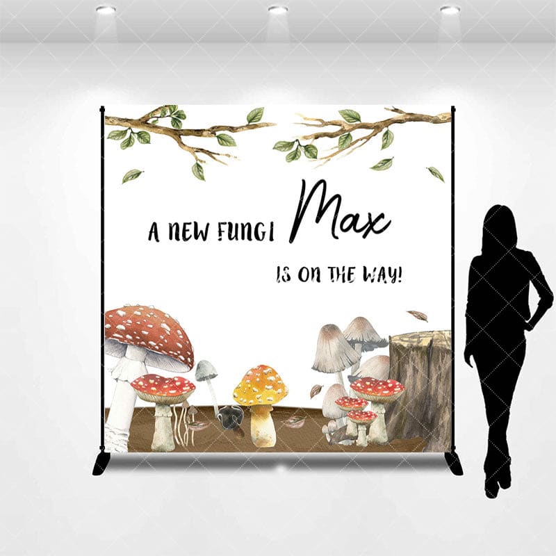 Aperturee - Aperturee Tree Stump New Fungi Cusom Name Baby Shower Backdrop