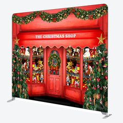 Aperturee - Aperturee Trees And Red Christmas Shop Party Backdrop Cover