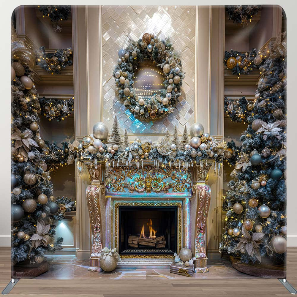 Aperturee - Aperturee Trees Fireplace Bell Retro Wall Tension Fabric Backdrop