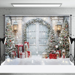 Aperturee - Aperturee Trees Gift Snowy Retro White Door Christmas Backdrop