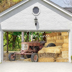 Aperturee - Aperturee Trees Old Tractor Stacks Autumn Garage Door Banner