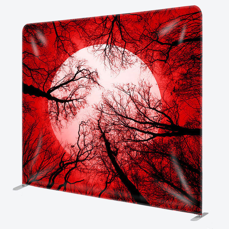 Aperturee - Aperturee Trees Red Moon Fabric Backdrop Cover for Halloween