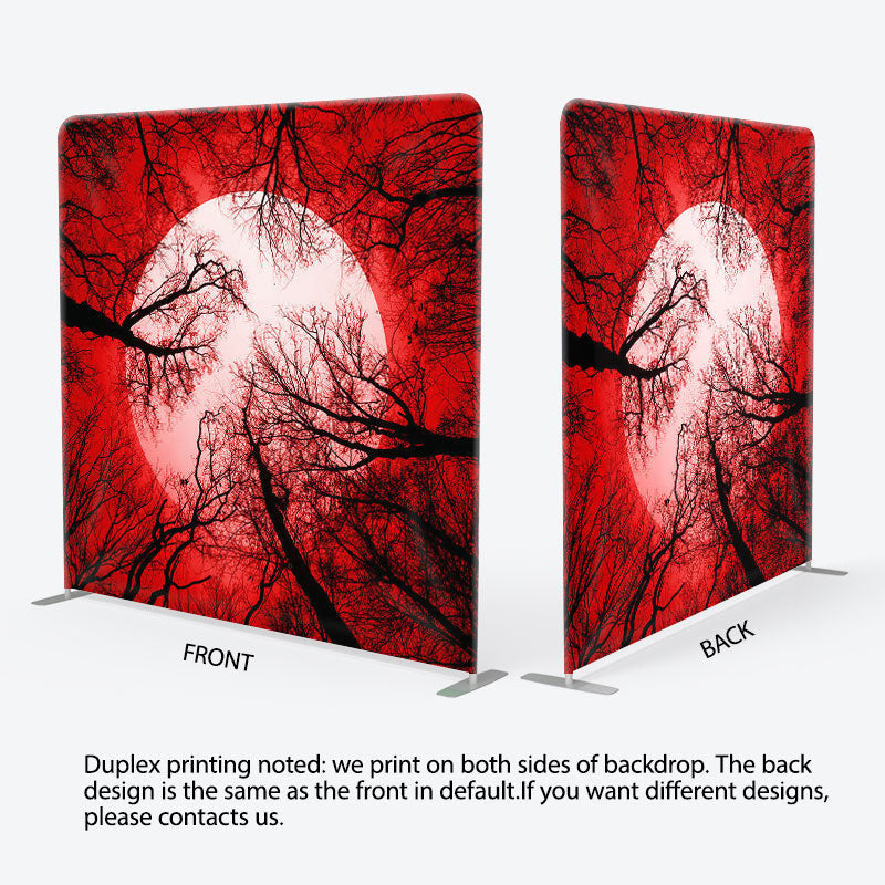 Aperturee - Aperturee Trees Red Moon Fabric Backdrop Cover for Halloween