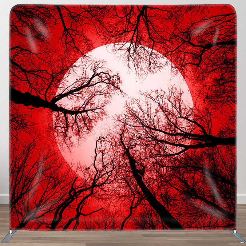 Aperturee - Aperturee Trees Red Moon Fabric Backdrop Cover for Halloween