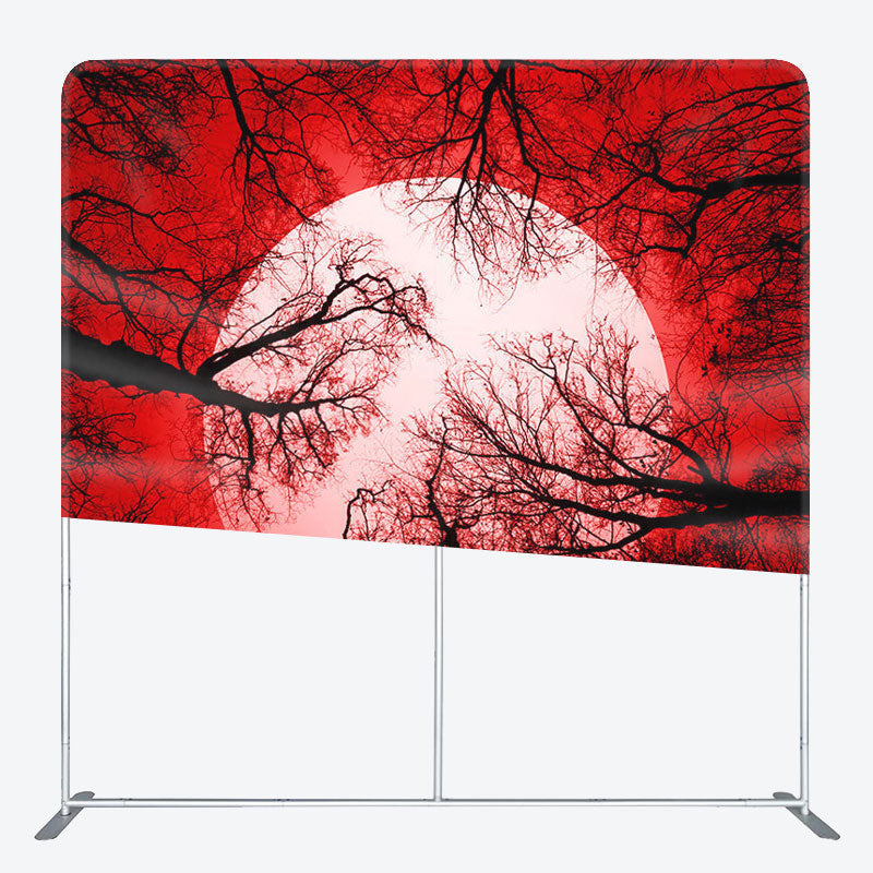 Aperturee - Aperturee Trees Red Moon Fabric Backdrop Cover for Halloween