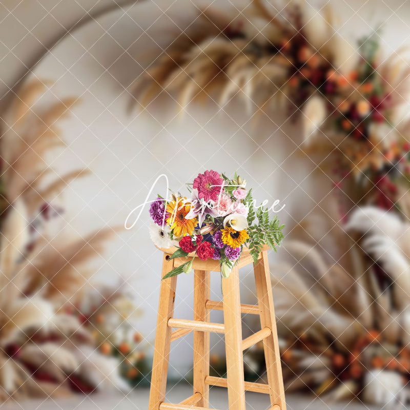 Aperturee - Aperturee Tribal Floral Arch Boho Pampas Grass Photo Backdrop