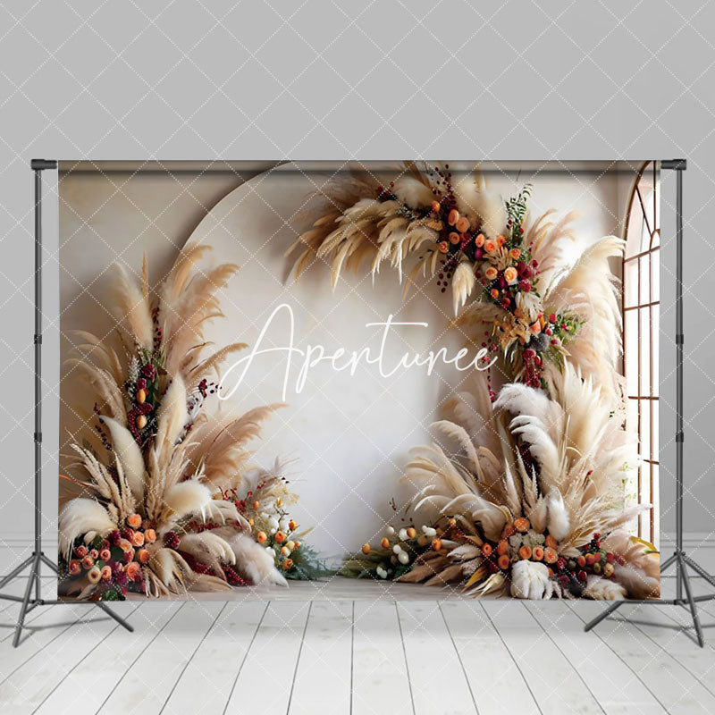 Aperturee - Aperturee Tribal Floral Arch Boho Pampas Grass Photo Backdrop