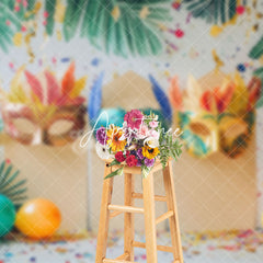 Aperturee - Aperturee Tribal Monstera Balloons Ribbons Cake Smash Backdrop