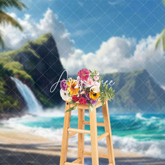 Aperturee - Aperturee Tropical Beach Scene Mountain Waterfall Backdrop