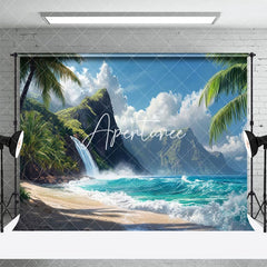 Aperturee - Aperturee Tropical Beach Scene Mountain Waterfall Backdrop