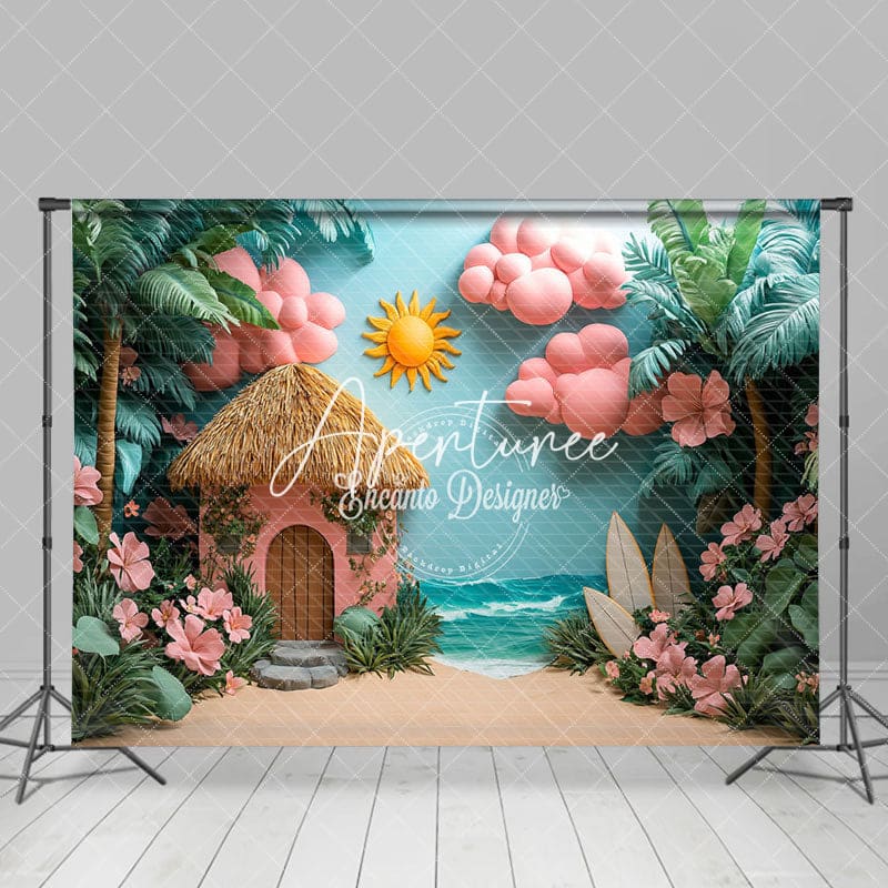 Aperturee - Aperturee Tropical House Coconut Tree Surfboards Summer Backdrop