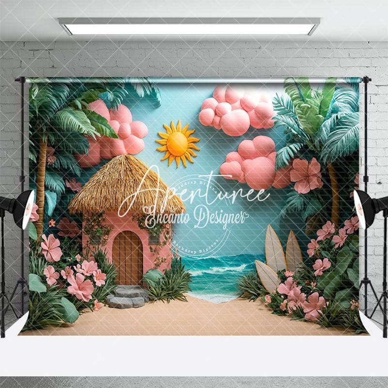 Aperturee - Aperturee Tropical House Coconut Tree Surfboards Summer Backdrop