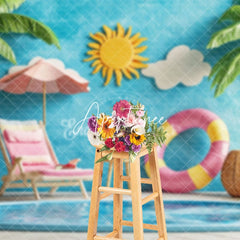 Aperturee - Aperturee Tropical Indoor Pool Scene Lounge Chair Backdrop