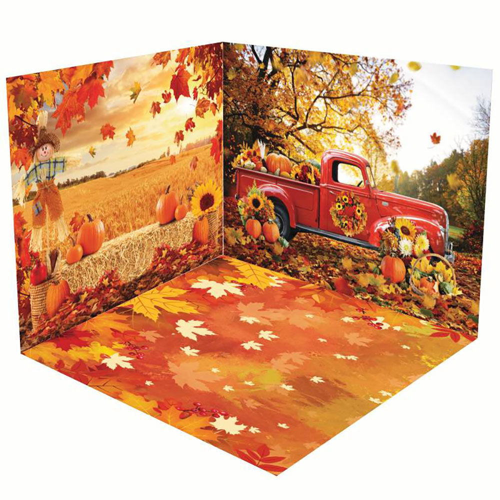 Aperturee - Aperturee Truck Forest Wheat Field Autumn Room Set Backdrop