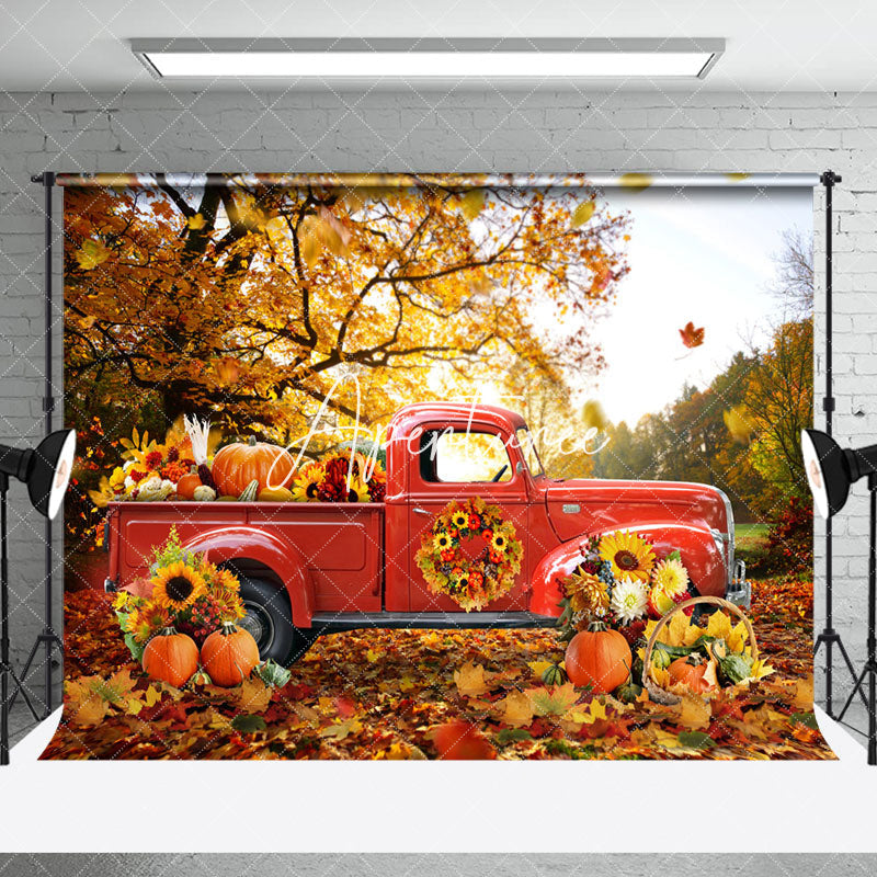 Aperturee - Aperturee Truck Forest Wheat Field Autumn Room Set Backdrop