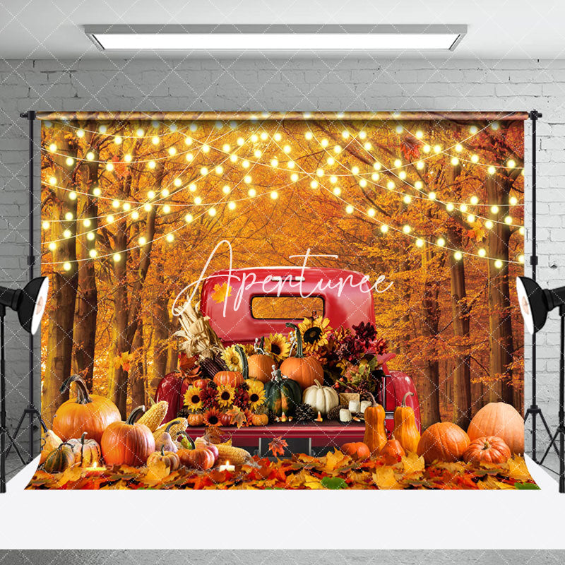 Aperturee - Aperturee Truck Pumpkins Maple Forest Autumn Room Set Backdrop