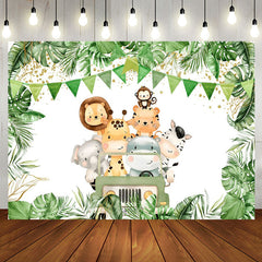 Aperturee - Aperturee Truck Safari Animals Plant Happy Birthday Backdrop