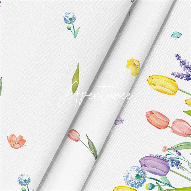 Aperturee - Aperturee Tulip Lavender Watercolor Spring Rectangle Tablecloth