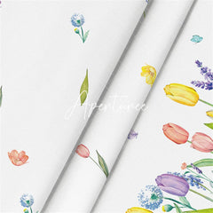 Aperturee - Aperturee Tulip Lavender Watercolor Spring Rectangle Tablecloth