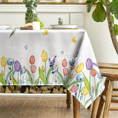 Aperturee - Aperturee Tulip Lavender Watercolor Spring Rectangle Tablecloth