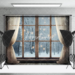 Aperturee - Aperturee Twinkle Light Window Winter Scene Christmas Backdrop