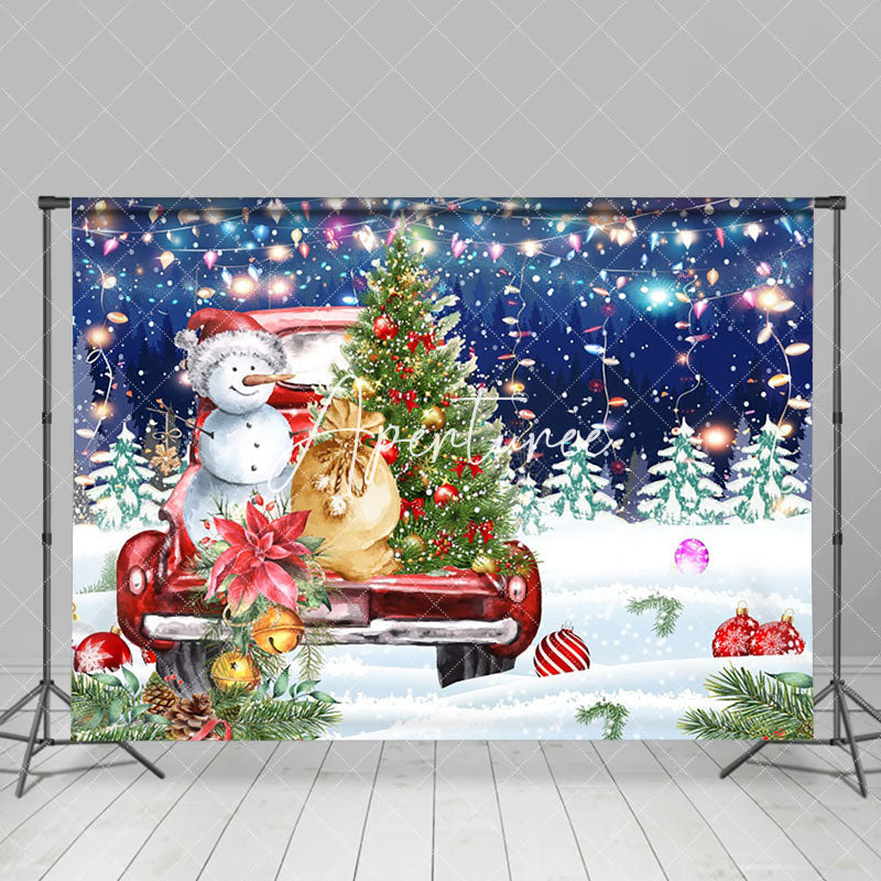 Aperturee - Aperturee Twinkle Night Snowman Trees Christmas Vibe Backdrop