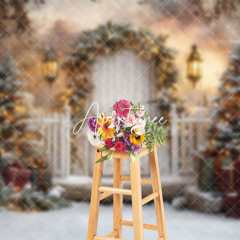 Aperturee - Aperturee Twinkling Lights Winter Christmas Scene Backdrop