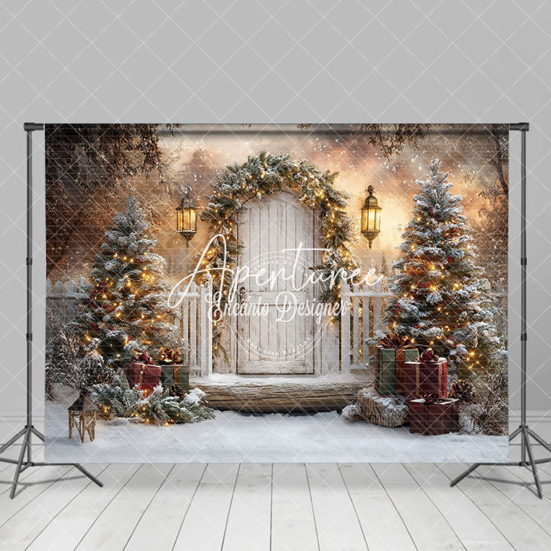 Aperturee - Aperturee Twinkling Lights Winter Christmas Scene Backdrop